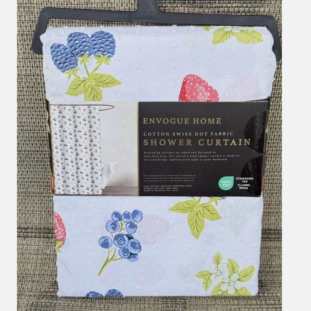 Envogue Home Wild Berries Multicolor Cotton Swiss Dot Fabric Shower Curtain